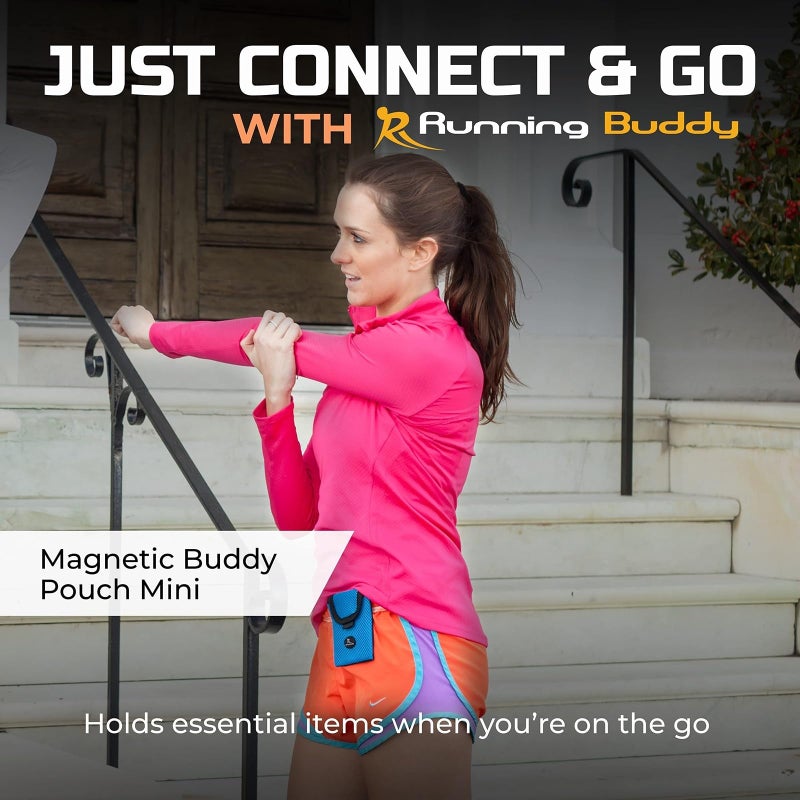 Running Buddy Fanny Pack Waist Pouch - Water-Resistant Gym Belt - Magnetic Closure Waist Belt - Bounce-Free Fit Fanny Pack for Men - 3.75 x 4 in, Mini Blue - Image 2